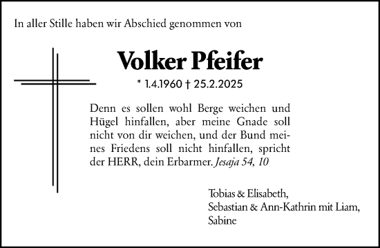 Traueranzeige von Volker Pfeifer von Dill Block