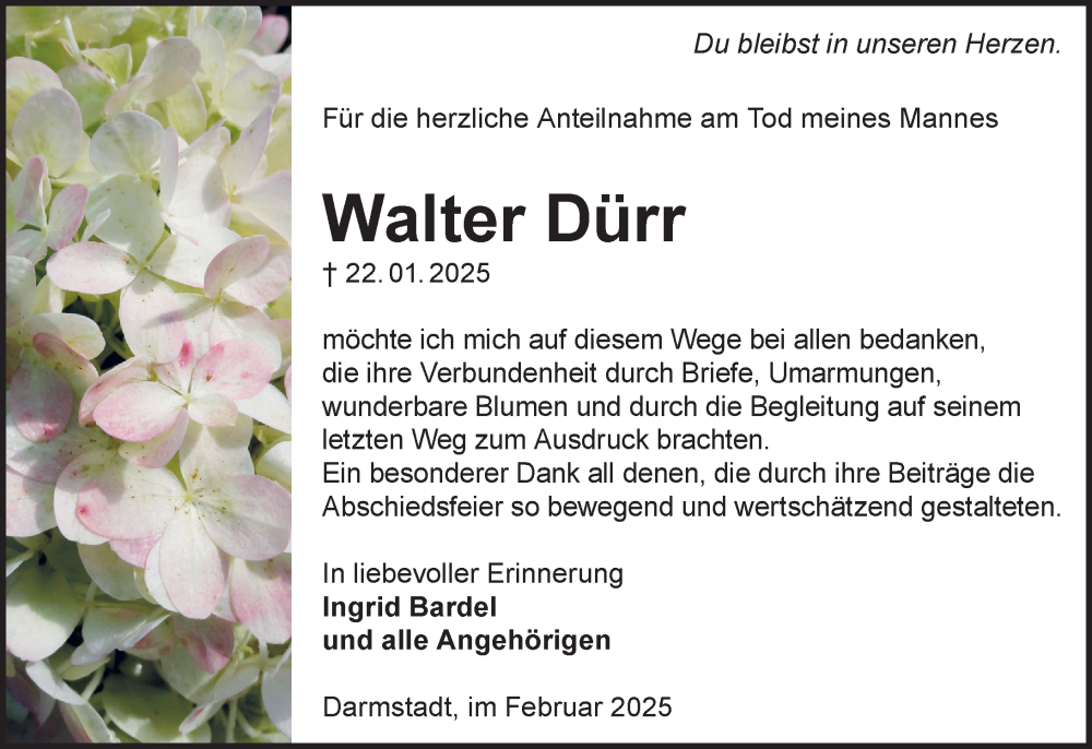  Traueranzeige für Walter Dürr vom 01.03.2025 aus Darmstädter Echo