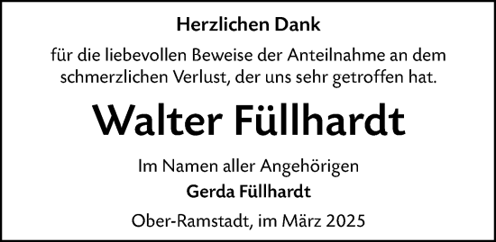 Traueranzeige von Walter Füllhardt von Darmstädter Echo