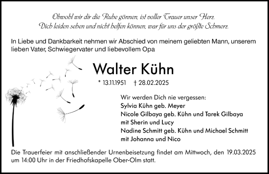Traueranzeige von Walter Kühn von Allgemeine Zeitung Mainz