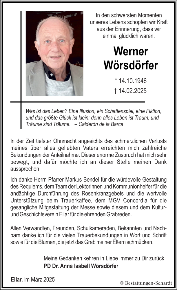  Traueranzeige für Werner Wörsdörfer vom 22.03.2025 aus Nassauische Neue Presse
