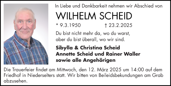 Traueranzeige von Wilhelm Scheid von Camberger Anzeiger