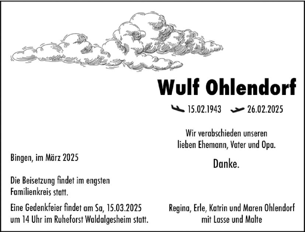  Traueranzeige für Wulf Ohlendorf vom 05.03.2025 aus Allgemeine Zeitung Rheinhessen-Nahe