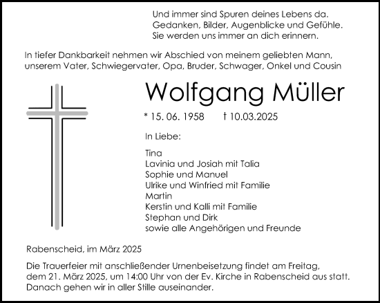 Traueranzeige von Wolfgang Müller von Dill Block