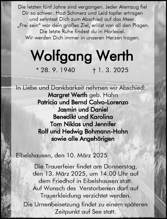 Traueranzeige von Wolfgang Werth von Dill Block