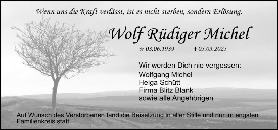 Traueranzeige von Wolf Rüdiger Michel von Allgemeine Zeitung Mainz