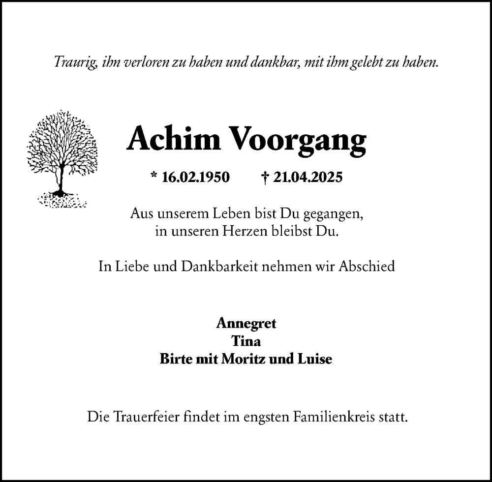  Traueranzeige für Achim Voorgang vom 26.04.2025 aus Wiesbadener Kurier