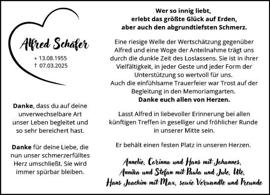 Traueranzeige von Alfred Schäfer von Allgemeine Zeitung Rheinhessen-Nahe