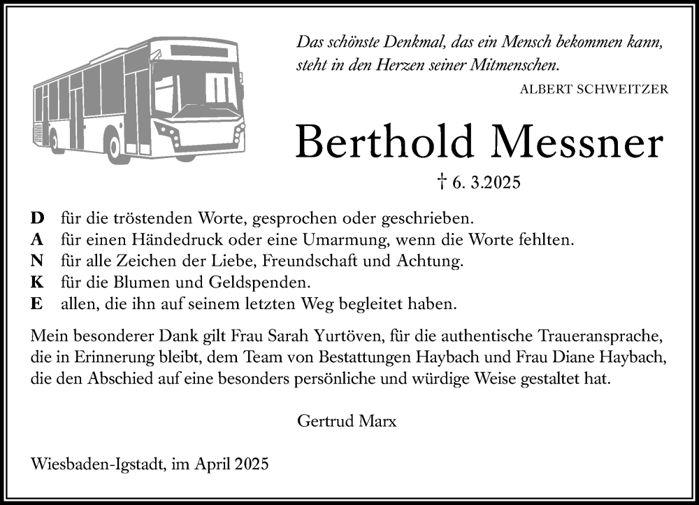  Traueranzeige für Berthold Messner vom 12.04.2025 aus Wiesbadener Kurier
