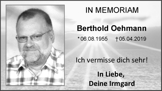 Traueranzeige von Berthold Oehmann von Allgemeine Zeitung Rheinhessen-Nahe