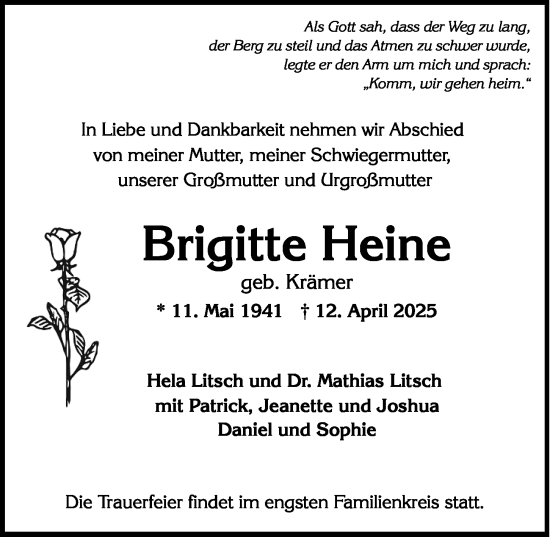 Traueranzeige von Brigitte Heine von Wiesbadener Kurier