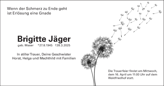 Traueranzeige von Brigitte Jäger von Darmstädter Echo