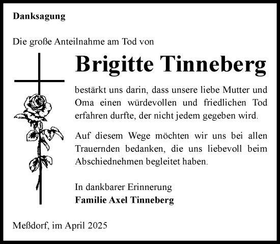 Traueranzeige von Brigitte Tinneberg von Wormser Zeitung
