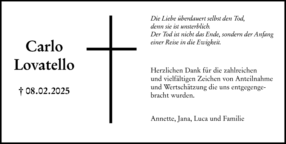  Traueranzeige für Carlo Lovatello vom 05.04.2025 aus Darmstädter Echo