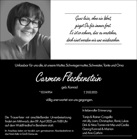 Traueranzeige von Carmen Fleckenstein von Groß-Gerauer Echo