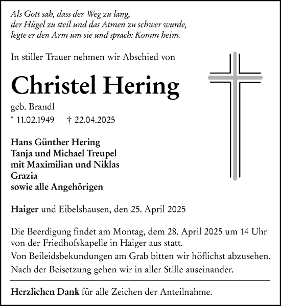 Traueranzeige von Christel Hering von Dill Block