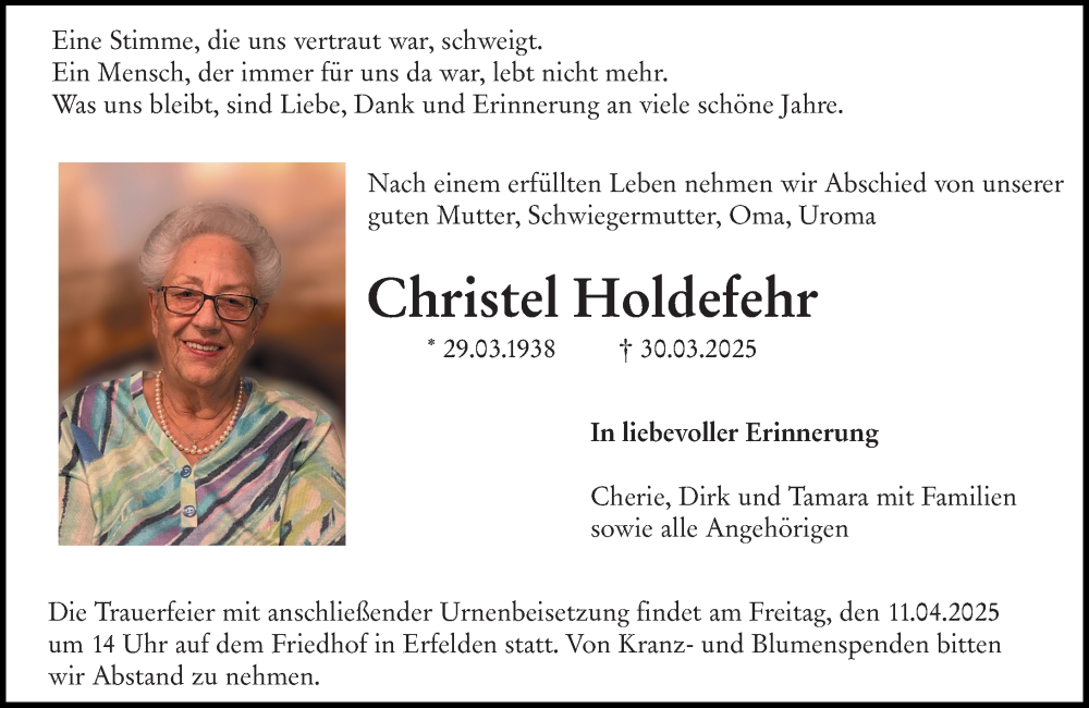  Traueranzeige für Christel Holdefehr vom 05.04.2025 aus Groß-Gerauer Echo