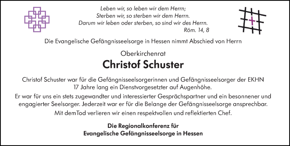  Traueranzeige für Christof Schuster vom 19.04.2025 aus Hinterländer Anzeiger