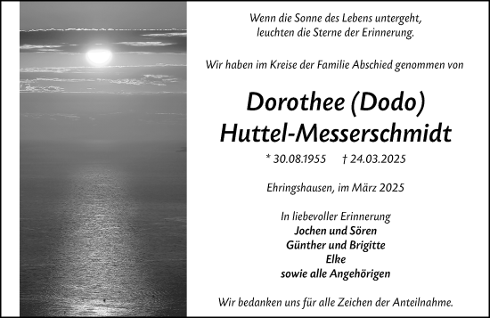 Traueranzeige von Dorothee Huttel-Messerschmidt von Wetzlarer Neue Zeitung