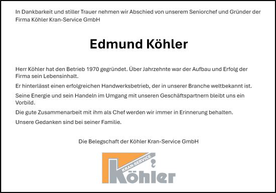 Traueranzeige von Edmund Köhler von Starkenburger Echo
