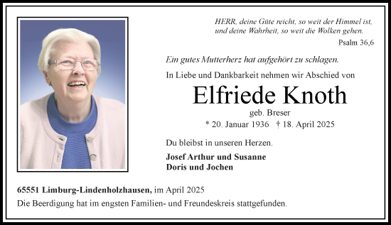 Traueranzeige von Elfriede Knoth von Nassauische Neue Presse
