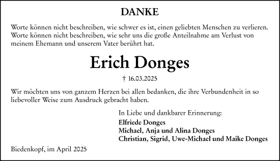 Traueranzeige von Erich Donges von Hinterländer Anzeiger