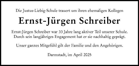 Traueranzeige von Ernst-Jürgen Schreiber von Darmstädter Echo