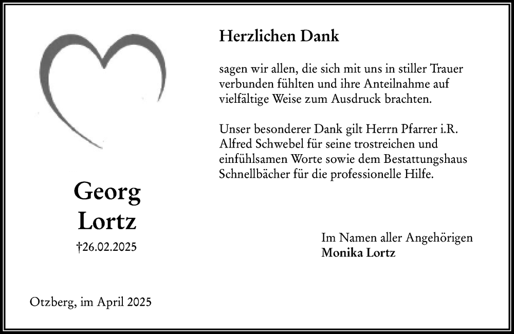  Traueranzeige für Georg Lortz vom 05.04.2025 aus Darmstädter Echo