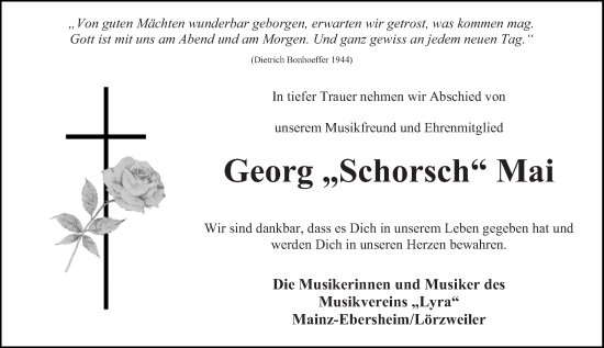 Traueranzeige von Georg Mai von Allgemeine Zeitung Mainz