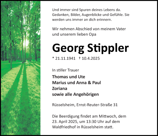 Traueranzeige von Georg Stippler von Rüsselsheimer Echo