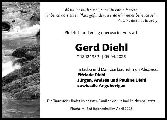 Traueranzeige von Gerd Diehl von Allgemeine Zeitung Alzey