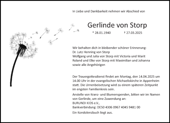 Traueranzeige von Gerlinde von Storp von Allgemeine Zeitung Rheinhessen-Nahe