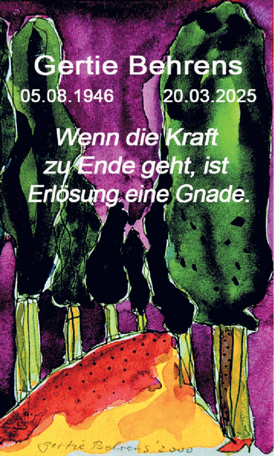 Traueranzeige von Gertie Behrens von Wiesbadener Kurier