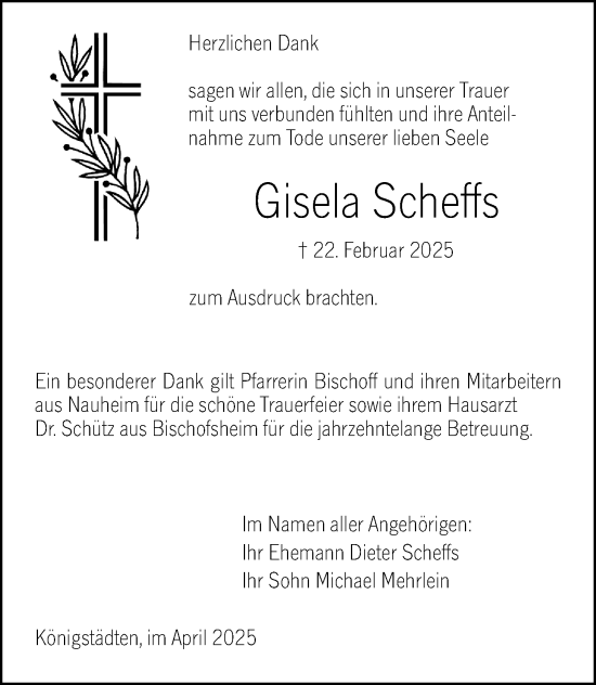 Traueranzeige von Gisela Scheffs von Rüsselsheimer Echo