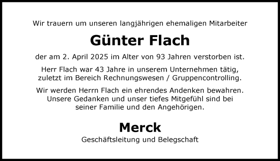 Traueranzeige von Günter Flach von Darmstädter Echo