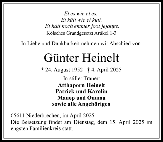Traueranzeige von Günter Heinelt von Camberger Anzeiger