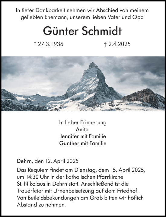 Traueranzeige von Günter Schmidt von Nassauische Neue Presse