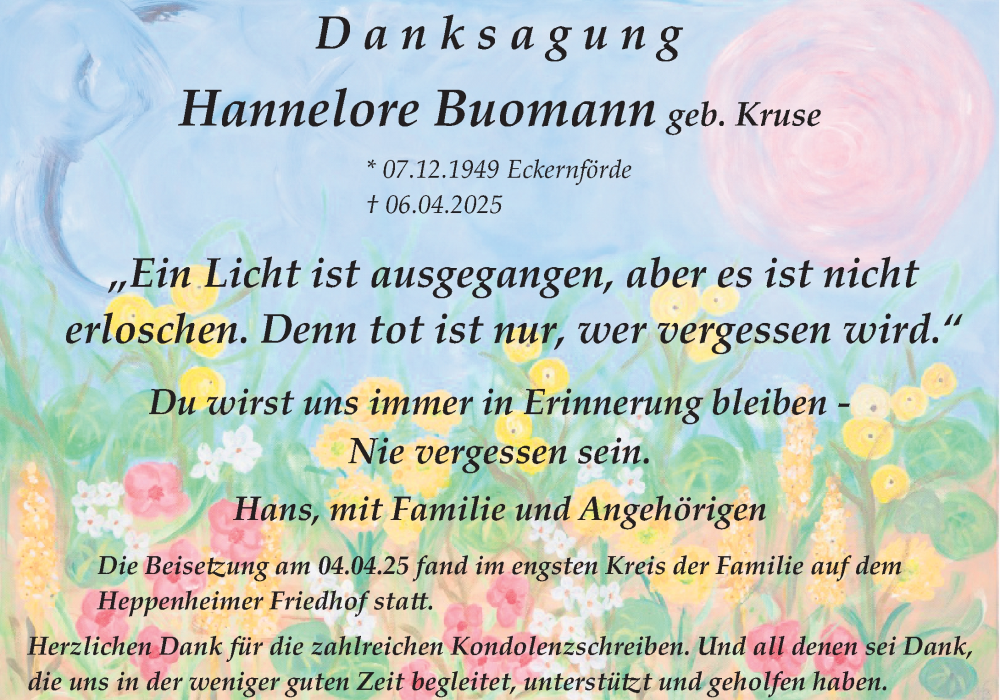  Traueranzeige für Hannelore Buomann vom 19.04.2025 aus Starkenburger Echo