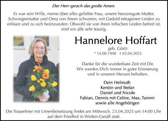 Traueranzeige von Hannelore Hoffart von Odenwälder Echo