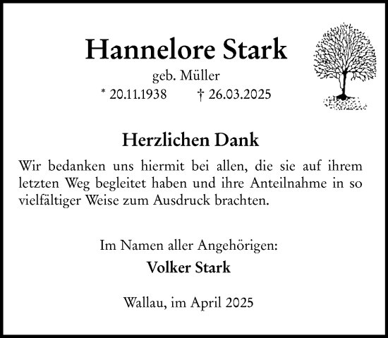 Traueranzeige von Hannelore Stark von Hinterländer Anzeiger