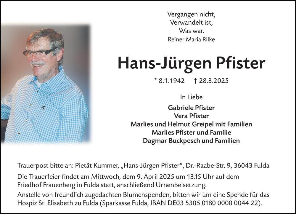  Traueranzeige für Hans-Jürgen Pfister vom 03.04.2025 aus Camberger Anzeiger
