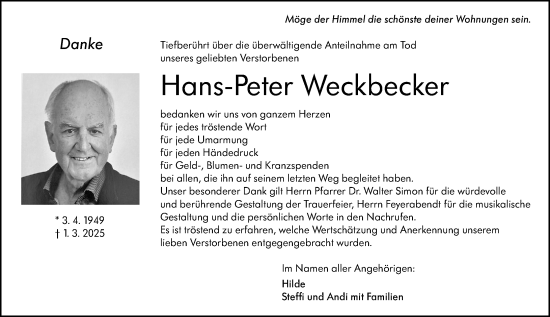Traueranzeige von Hans-Peter Weckbecker von Nassauische Neue Presse