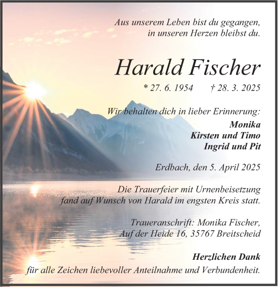Traueranzeige von Harald Fischer von Dill Block