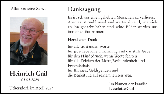 Traueranzeige von Heinrich Gail von Dill Block