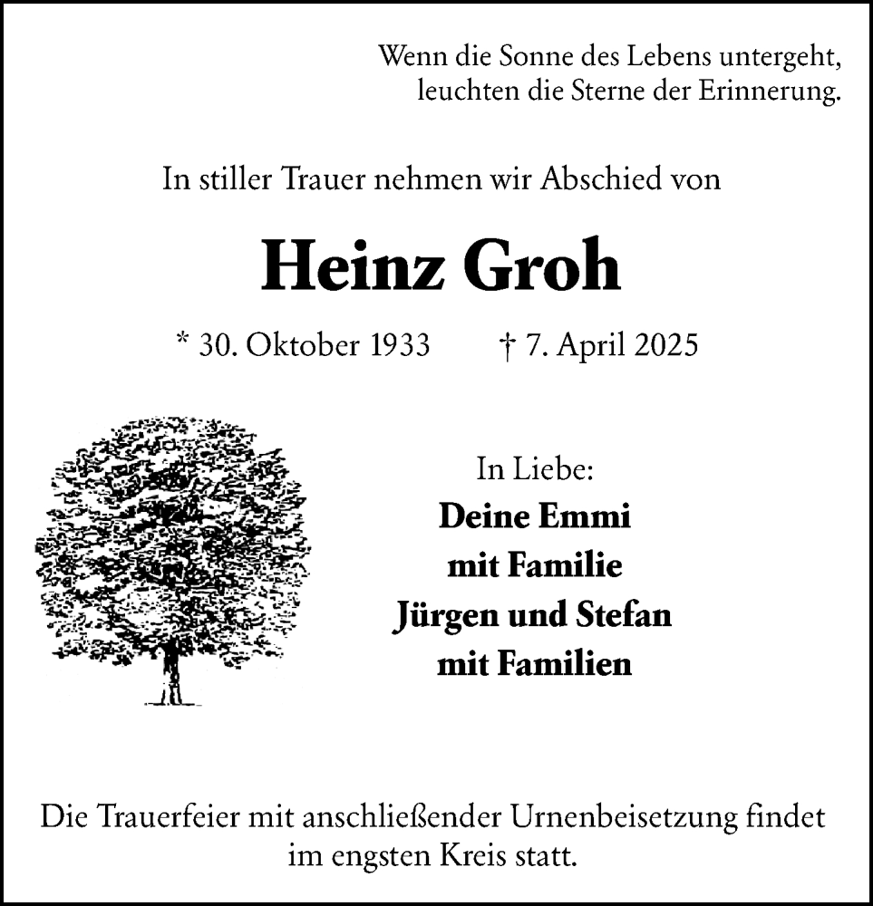  Traueranzeige für Heinz Groh vom 12.04.2025 aus Darmstädter Echo