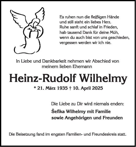 Traueranzeige von Heinz-Rudolf Wilhelmy von Wiesbadener Kurier