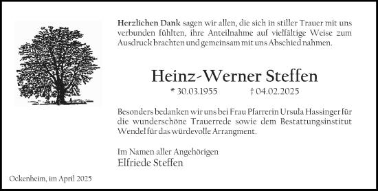 Traueranzeige von Heinz-Werner Steffen von Allgemeine Zeitung Rheinhessen-Nahe