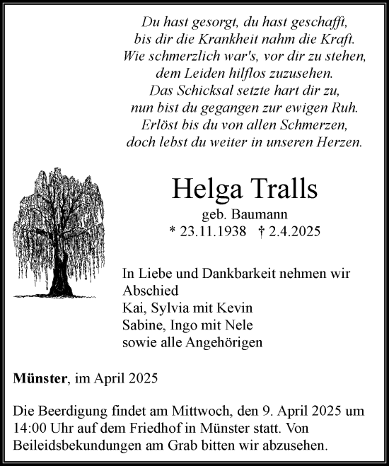 Traueranzeige von Helga Tralls von Weilburger Tageblatt