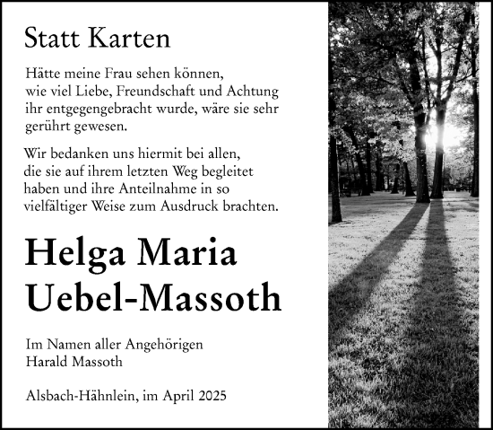 Traueranzeige von Helga Maria Uebel-Massoth von Darmstädter Echo