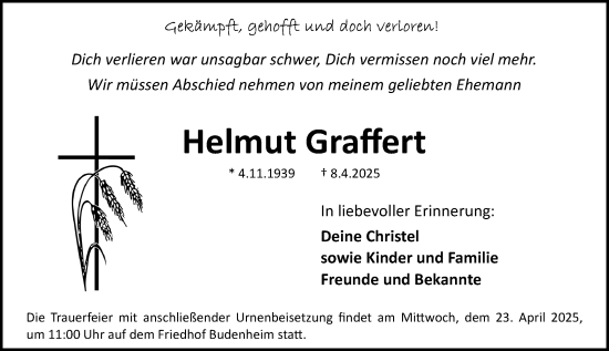 Traueranzeige von Helmut Graffert von Allgemeine Zeitung Mainz